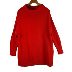 Free People Women's S Red Orange Long Sleeve Knit Ottoman Sweater Tunic Dress